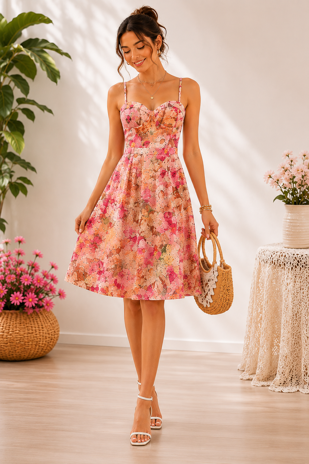 Pink Blossom Midi Dress | Eevolushion Luxury Fashion